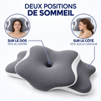 Oreiller fleur : sur le dos tête au centre, sur le côté tête sur le contour