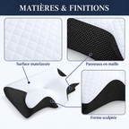 Oreiller papillon : surface matelassée, panneaux en maille, forme sculptée