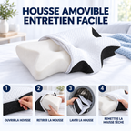 Oreiller papillon : housse amovible, retrait et lavage en 4 étapes