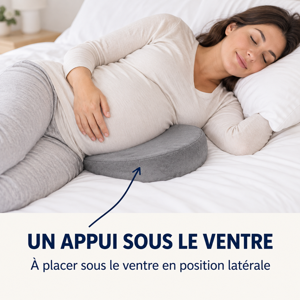 Cale-ventre placé sous le ventre en position allongée sur le côté