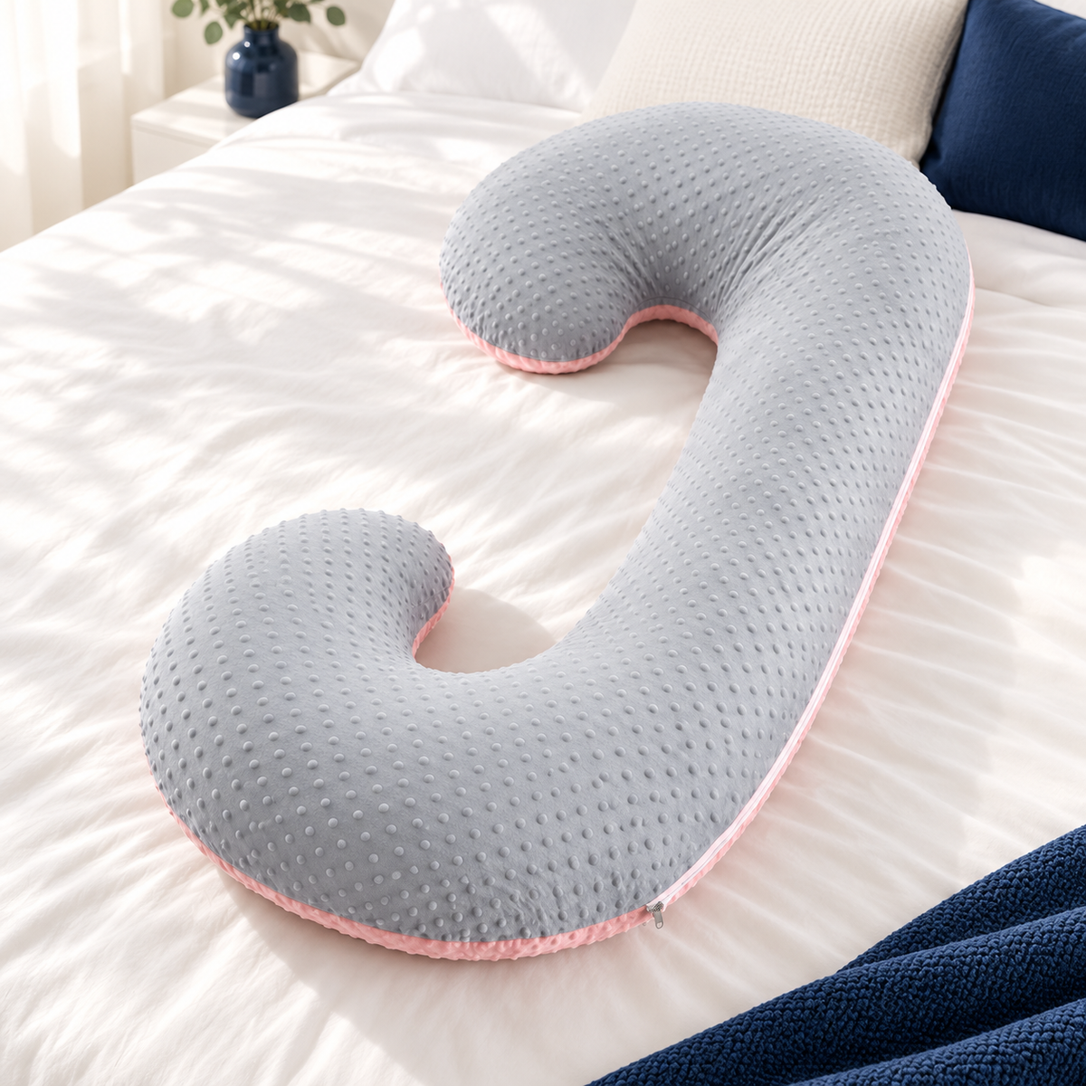 Coussin de grossesse en C, coloris rose