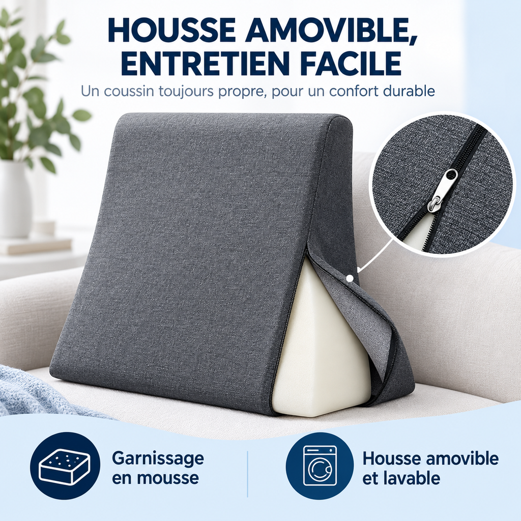 Coussin de dos : garnissage en mousse, housse amovible et lavable