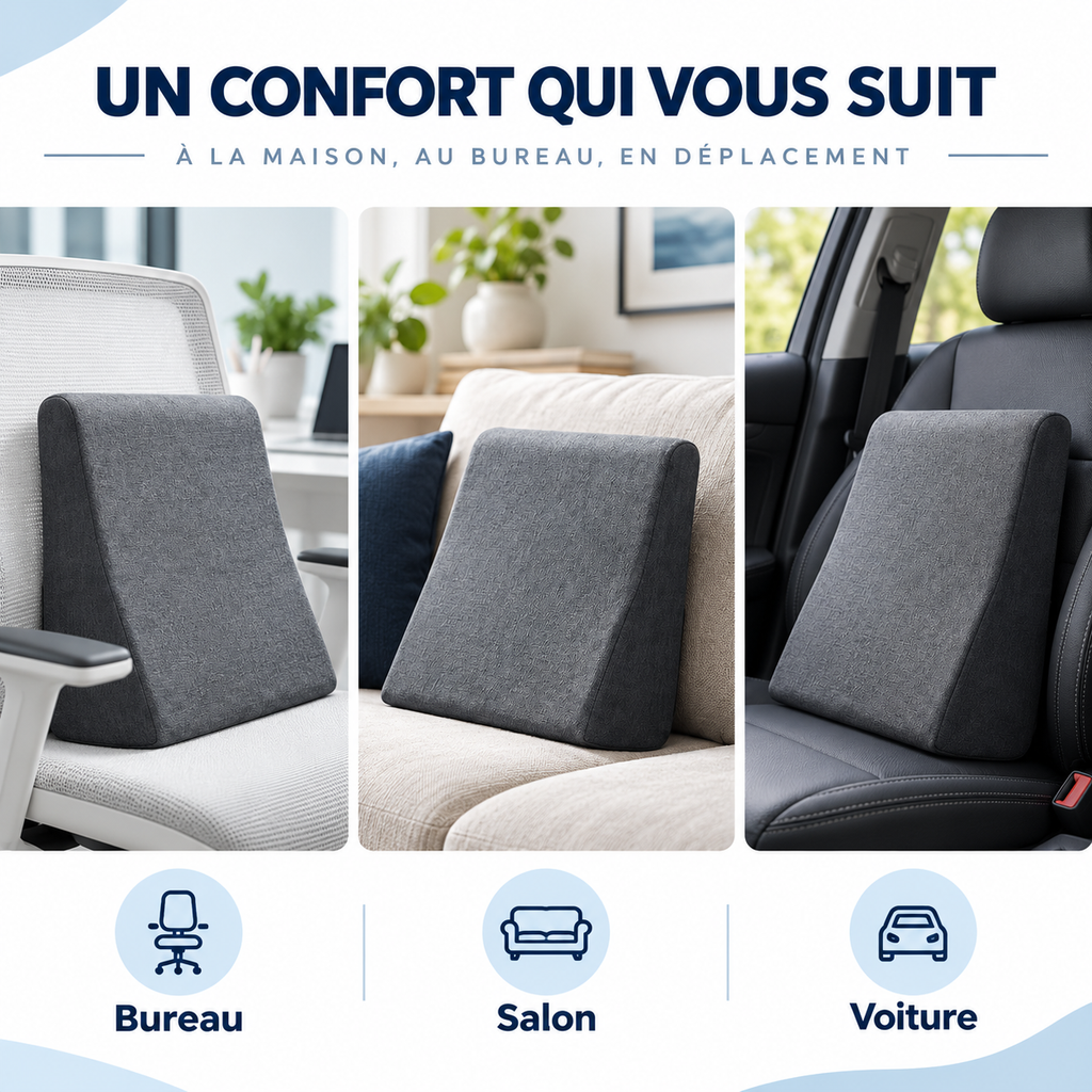 Coussin de dos au bureau, au salon et en voiture
