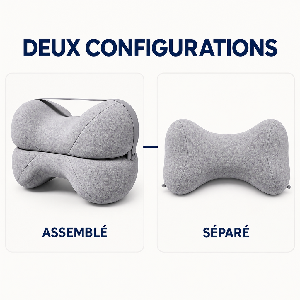 Coussin entre les genoux : assemblé ou séparé en deux parties