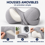 Coussin entre les genoux : housses amovibles, retirer, vérifier l'étiquette, remettre une fois sèche