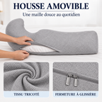 Coussin en J : housse amovible en tissu tricoté, fermeture à glissière