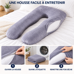 Coussin en U : housse amovible, ouvrir, laver selon l'étiquette, remettre une fois sèche