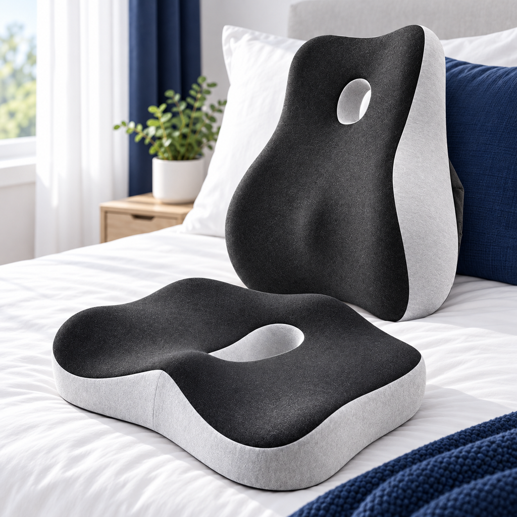 Ensemble coussin d'assise et coussin de dos à mémoire de forme, coloris gris anthracite