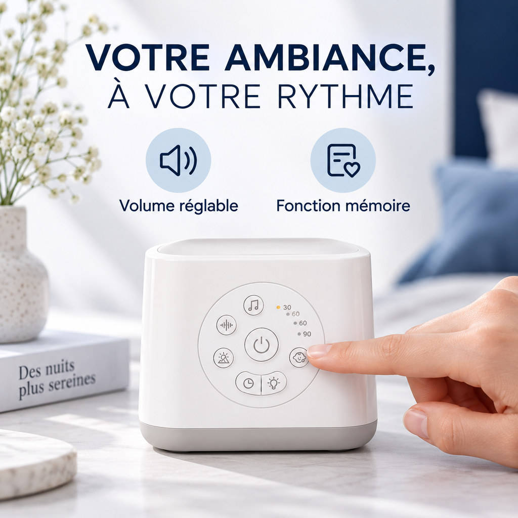 Machine à bruit blanc : volume réglable et fonction mémoire