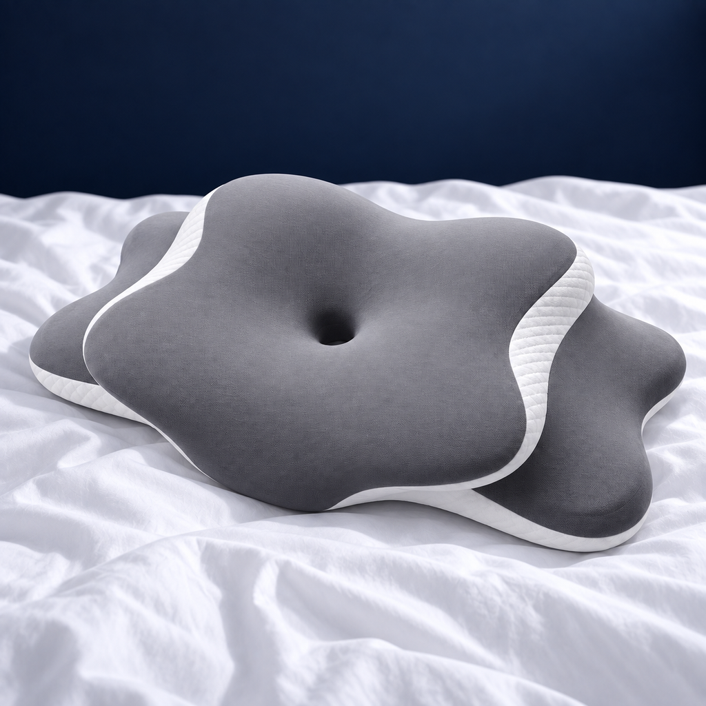 Oreiller ergonomique fleur à mémoire de forme, coloris gris