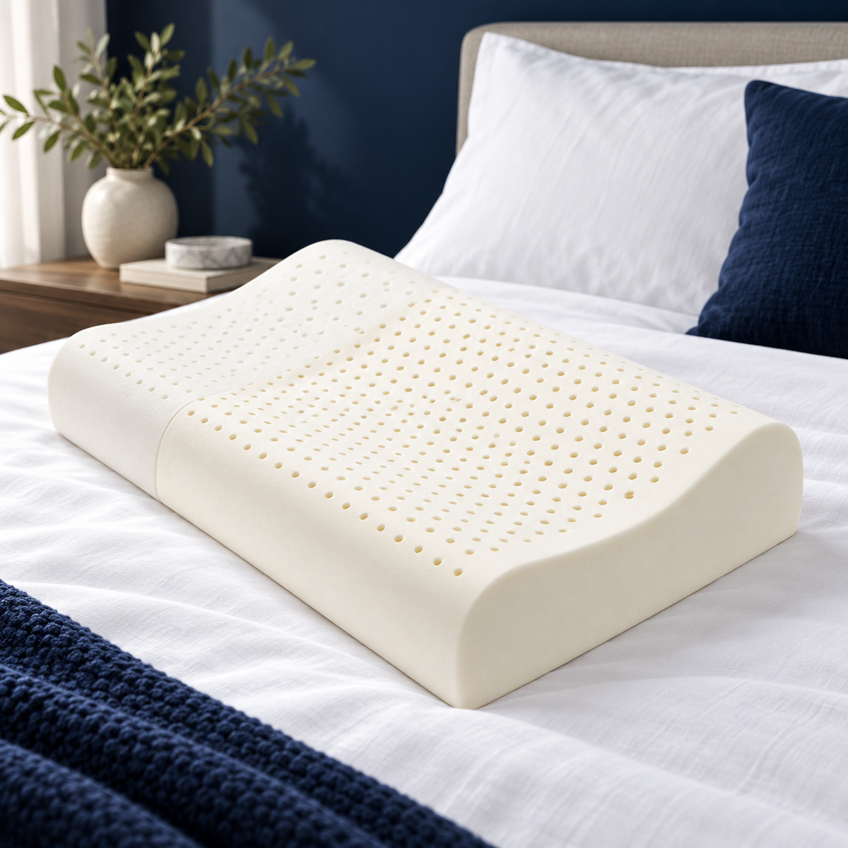Oreiller ergonomique en latex naturel, forme vague