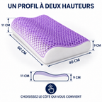 Oreiller grille TPE : 60 × 40 cm, hauteurs 11 et 9 cm