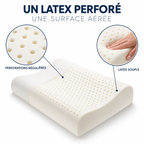 Oreiller latex perforé : perforations régulières, latex souple