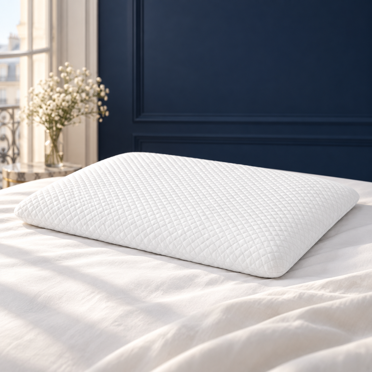 Oreiller ultra-plat à mémoire de forme pour dormir sur le ventre